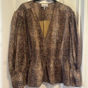 Ganni Tan Snake Print Blouse size is 36.
